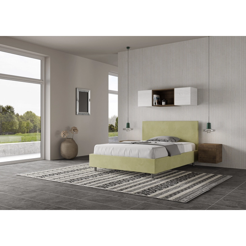 Letto imbottito Matrimoniale francese 140x210 cm Adele - Senza rete,Microfibra,Tè verde