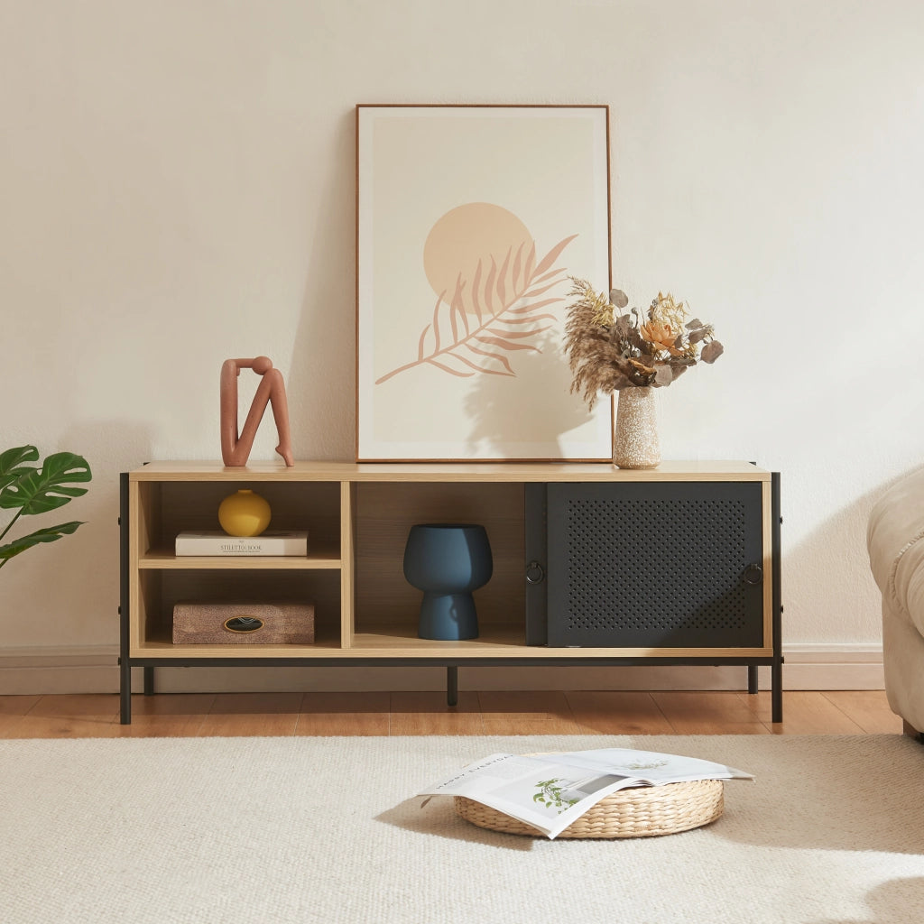 Mobile TV Tysnes con Ante Scorrevoli 120x40x45 cm Effetto Rovere / Nero [en.casa]