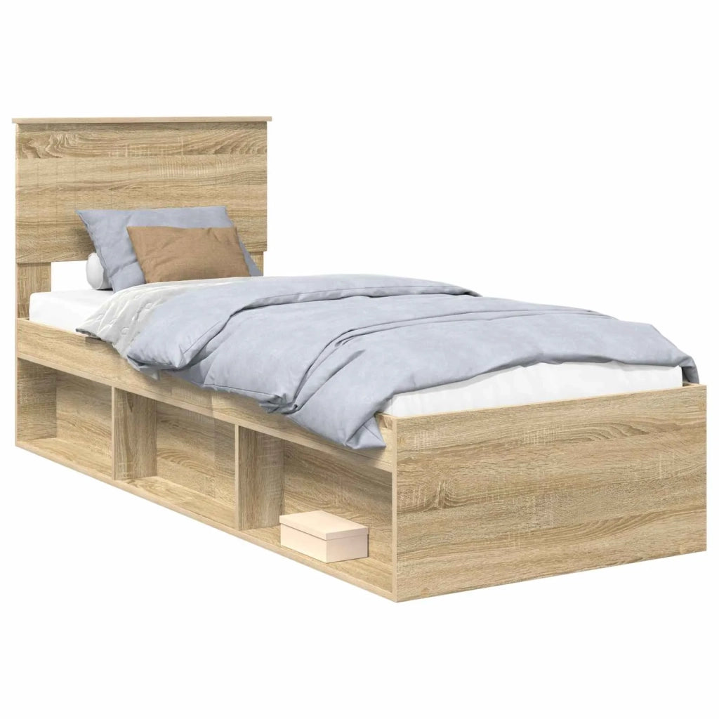 Letto singolo | Letto per adulti | Struttura del letto Rovere Sonoma 75 x 190 cm Pino massello
