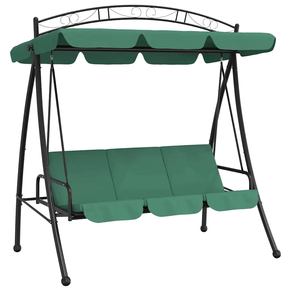 Panca a Dondolo con Baldacchino-Sgabello-Panca da esterno Verde 198 cm Tessuto e Acciaio