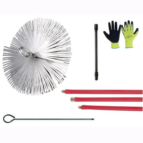 Kit Spazzacamino Pulizia Canne Fumarie 10 Metri con Scovolo in Acciaio Ø30 cm  con Guanti in OMAGGIO