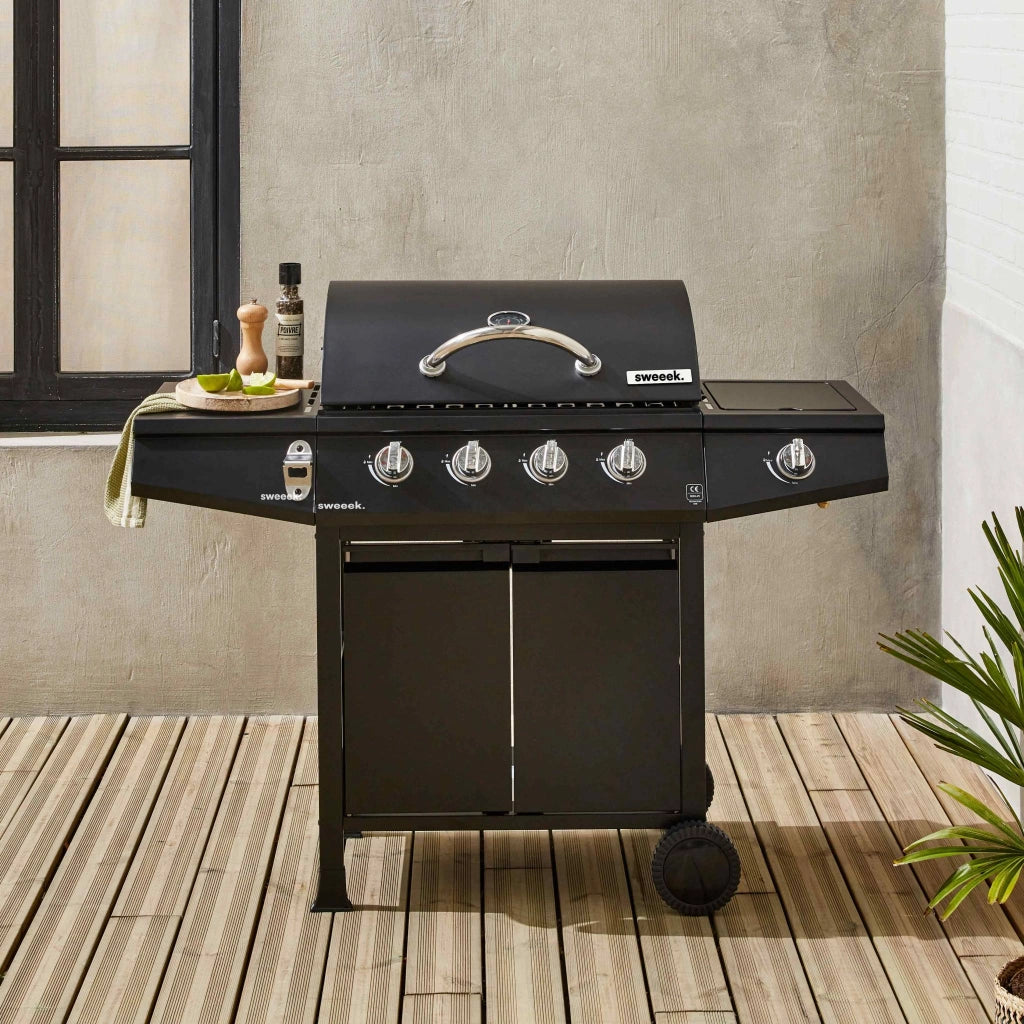 Barbecue a gas 4 bruciatori + 1 fuoco laterale, nero