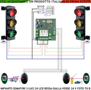 Impianto Semaforo Garage 3 Luci 3 Schede da 24 Led Rossi Gialli e Verdi 24 V IP65 Centrale Con Tempi Regolabili da 3 a 240 Secondi Funzioni Controllate da 2 Coppie di Fotocellule TX Batteria Ingresso Uscita Veicoli Condominiali