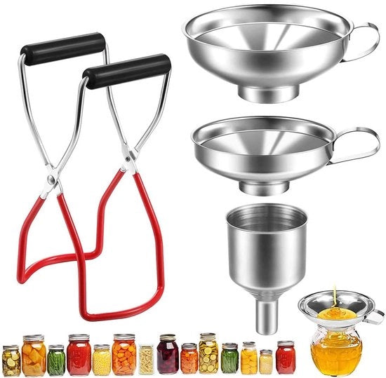 Set di tubi per cucina - tubo - setaccio - tubi per cucina - tubo metallico - tubo per cucina - tubo per jam - inclusi clip per lattine - resistente al lavastoviglie - strumento di aiuto per cucina - per il trasferimento di oli essenziali, liquidi - RVS