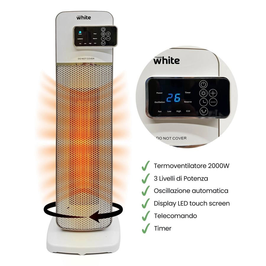 Stufa elettrica a torre con display a LED tocuh screen 2000W
