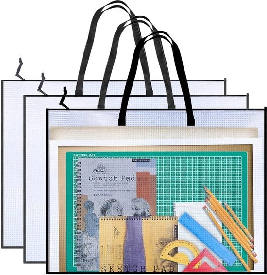 Set di cartelle per documenti di 3 pezzi - Mappe trasparenti per documenti A2 - Mappe robuste con maniglione - Materiali PVC resistenti - 63 x 48 cm