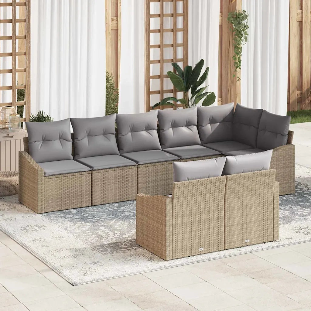 Set di divani con cuscino 8 pcs Beige polyrattan