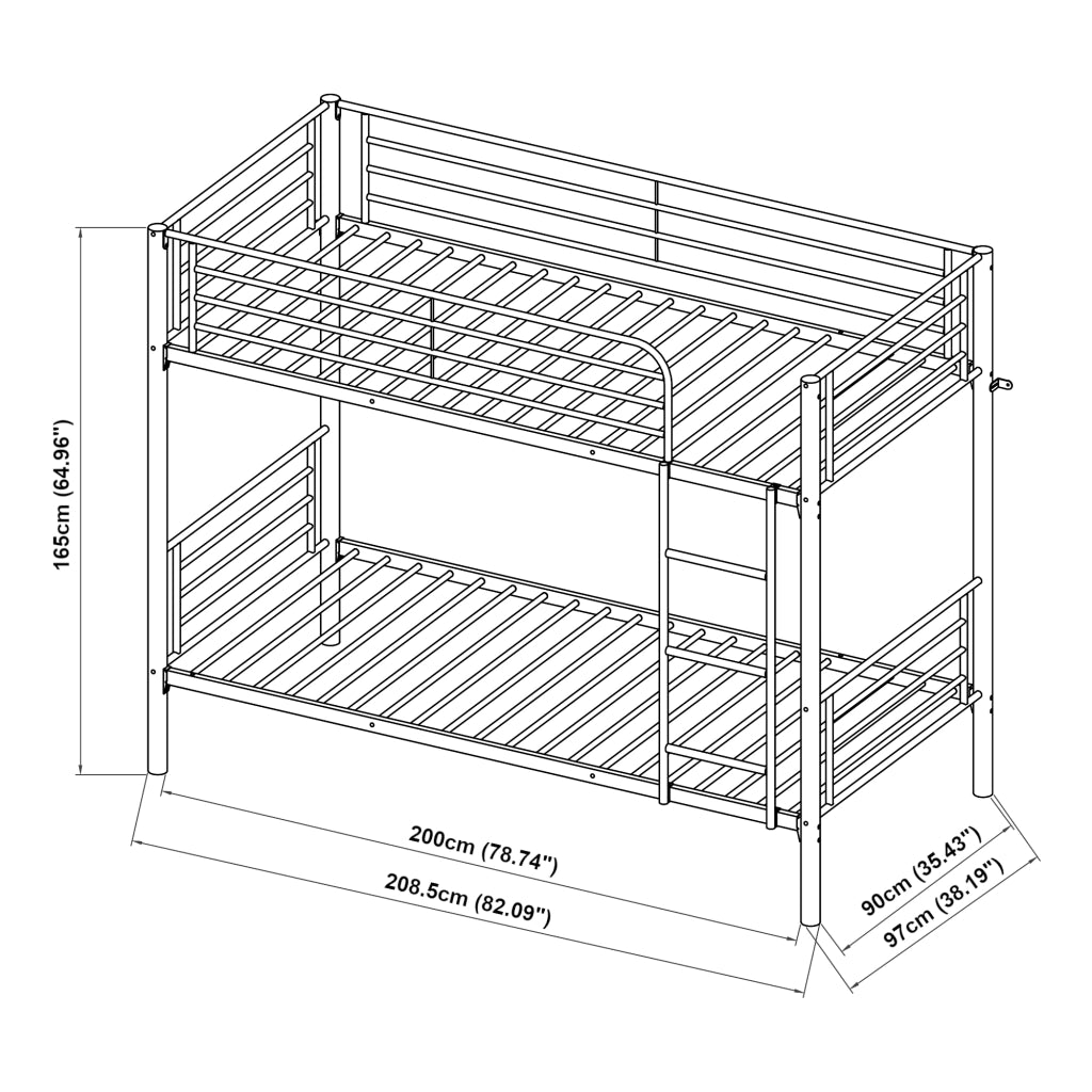 Letto a Castello Soppsar con 2 Materassi 200 x 90 cm Barriera Anticaduta e Scaletta - Argento [en.casa]