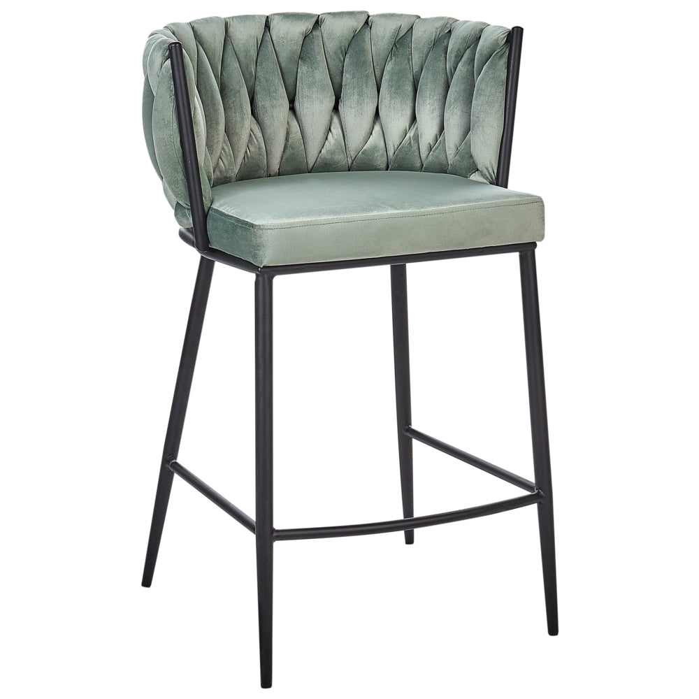 Set di due sedie da bar curve con base in metallo nero in velluto verde con schienale alto sedia a sbalzo da soggiorno