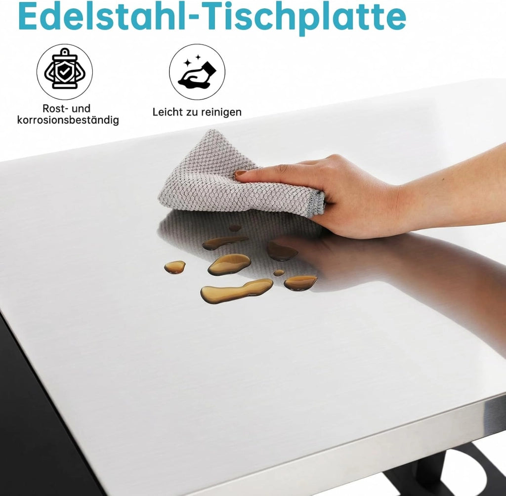Carrello Barbecue per Esterni,Carrello da Pranzo Multifunzionale con Tavolo Laterale Pieghevole,Tavolo per Grigliare con Piano in Acciaio Inox,4 Ruote,Ganci e Portabottiglie,116x48.5x80.5 cm