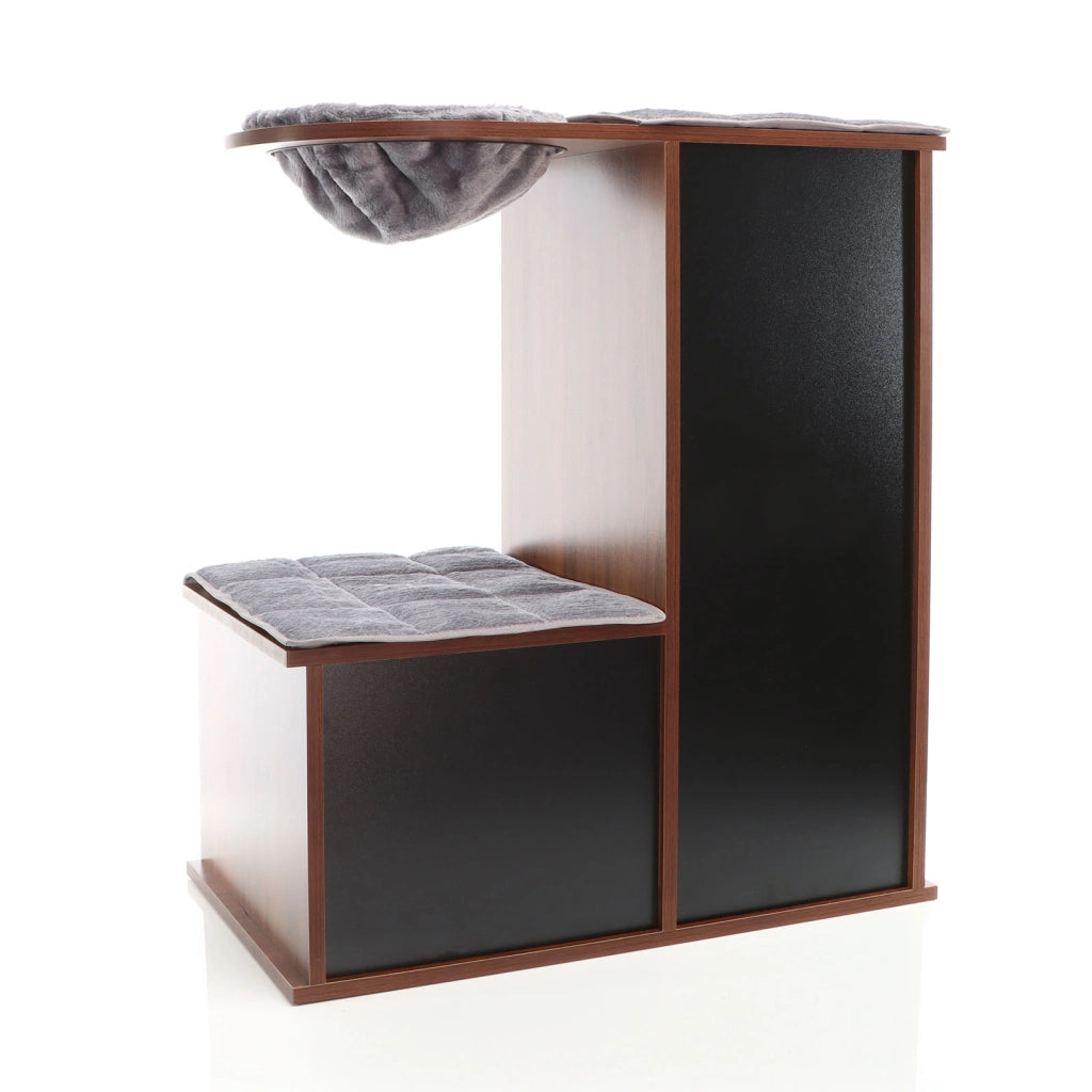 Fudajo Casetta gioco per gatti Design in legno marrone con cuscini e tappetino tiragraffi in sisal