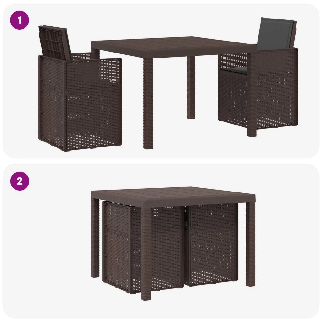Set da Pranzo per Giardino 3 pcs Marrone e Antracite PP