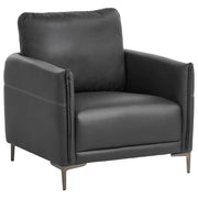 Poltrona in tessuto nero con gambe in metallo stile moderno minimalista