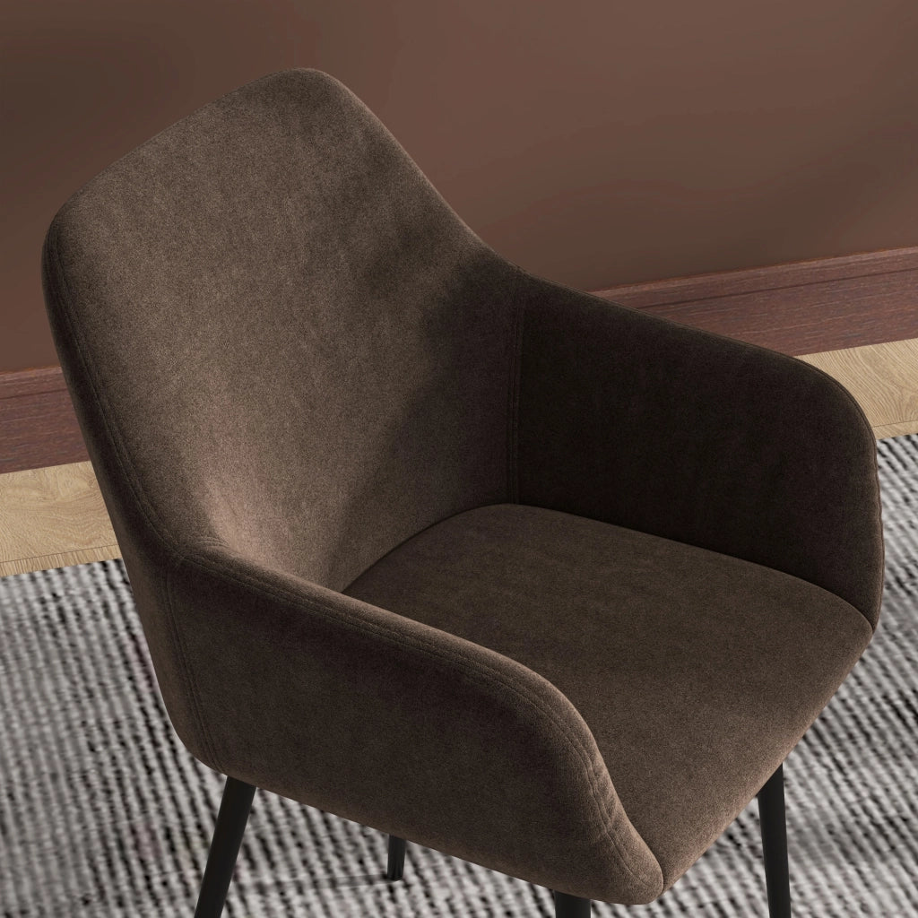 Set 2 Sedie da Pranzo Imbottite con Braccioli in Tessuto Effetto Velluto ¨C Zephmum ¨C Marrone 54x57x80 cm