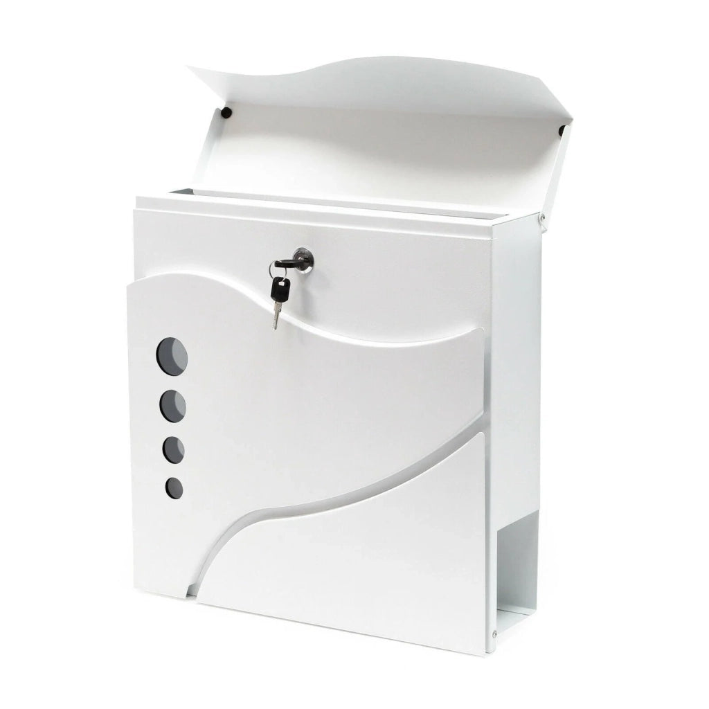 Cassetta postale di design da parete con scomparto per giornali acciaio zincato 37 x 37 x 10,5 cm bianco 16_0000084