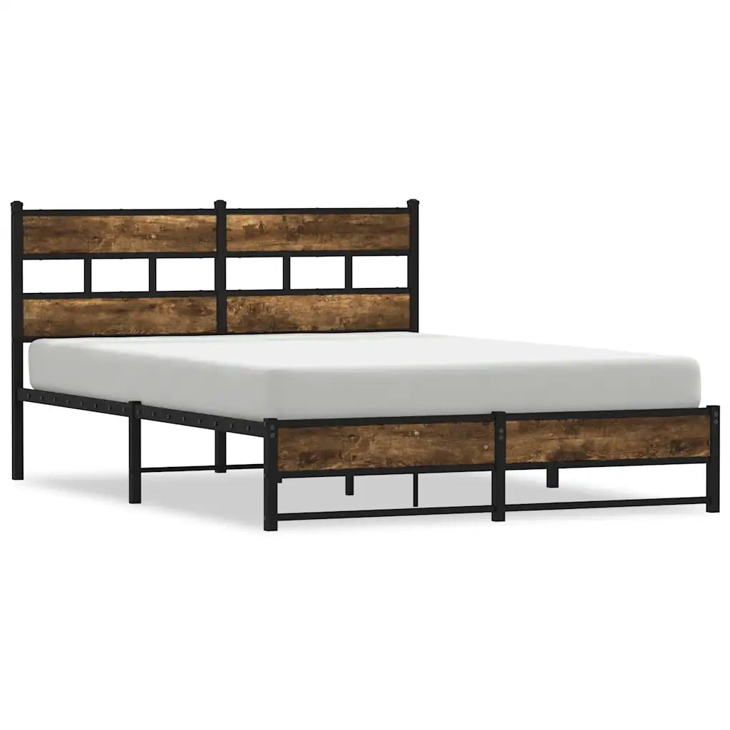 vidaXL Giroletto senza Materaso in Metallo Rovere Fumo 135x190 cm