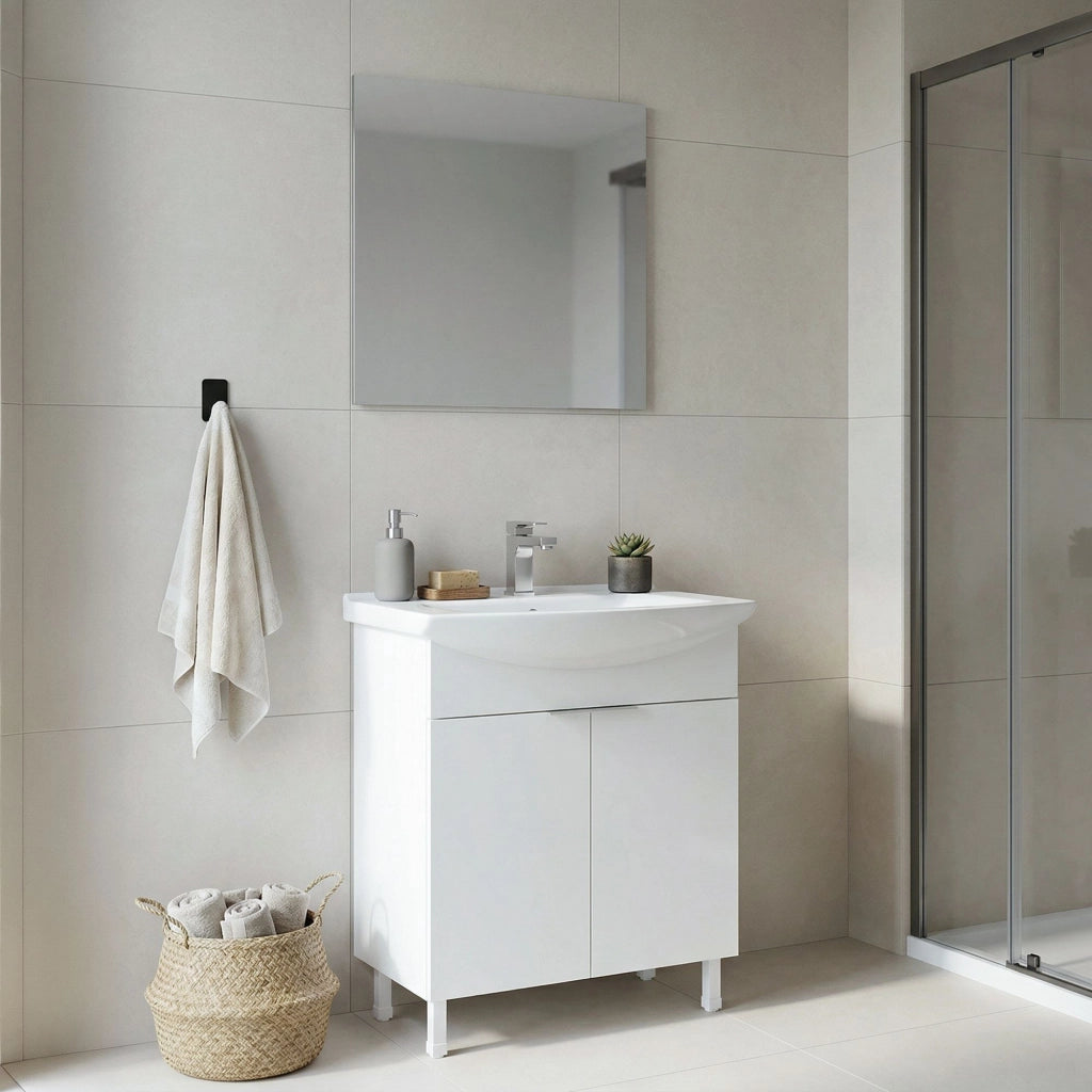 Set mobile lavabo con specchio (2 pezzi) "Purus 80" - 80 x 50 x 83 cm - Bianco
