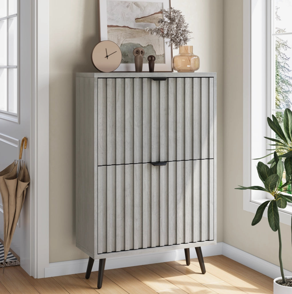 Scarpiera salvaspazio con ante a ribalta 60 cm; grigio; in MDF e truciolare con gambe in metallo
