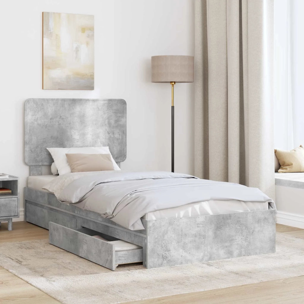 Letto con Contenitore con testiera Grigio cemento 75 x 190 cm