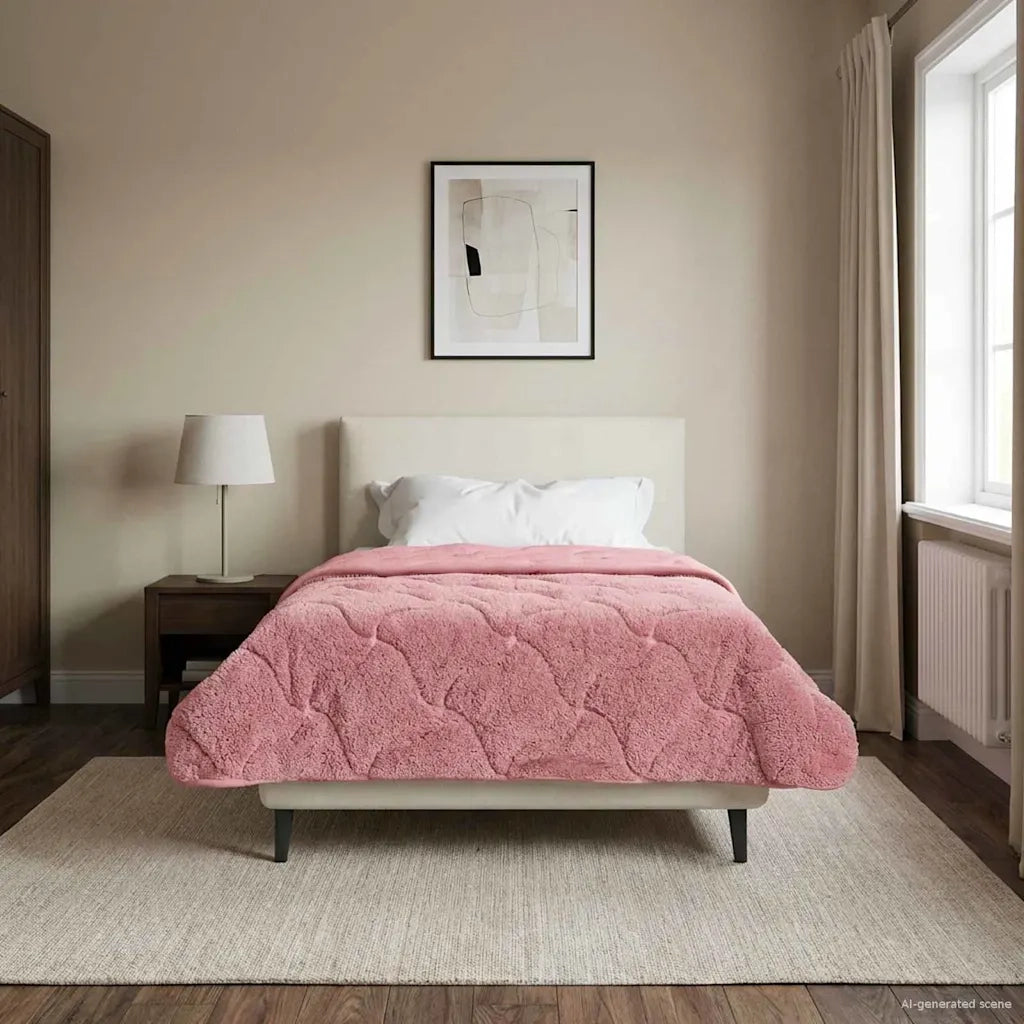 Duvet Invernale Rosa 155 x 220 cm Microfibra e Fleece Teddy