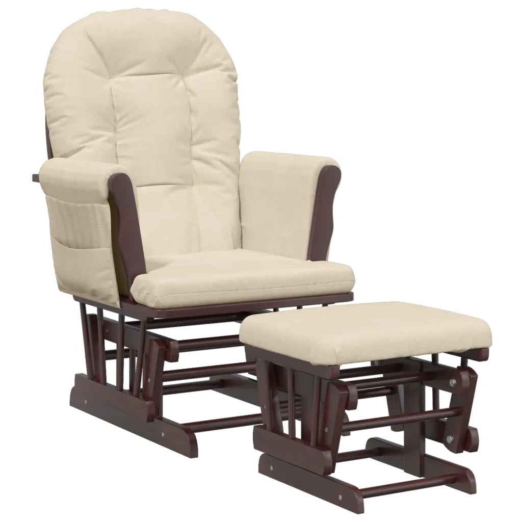 Poltrona | Sedia Relax Glider con Sgabello Bianco Crema in Tessuto