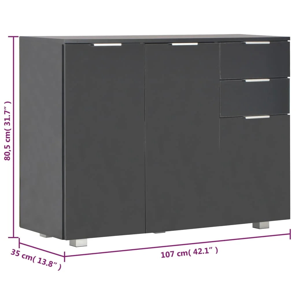 Buffet credenza cassettiera armadio mobile contenitore organizer per cucina soggiorno finitura lucida 107 x 35 x 80,5 cm nero 02_0036163