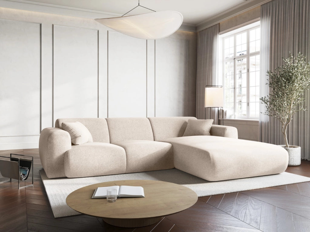 Cosmopolitan Design - Divano angolare destro "Nolio" 4 posti in ciniglia beige chiaro 
