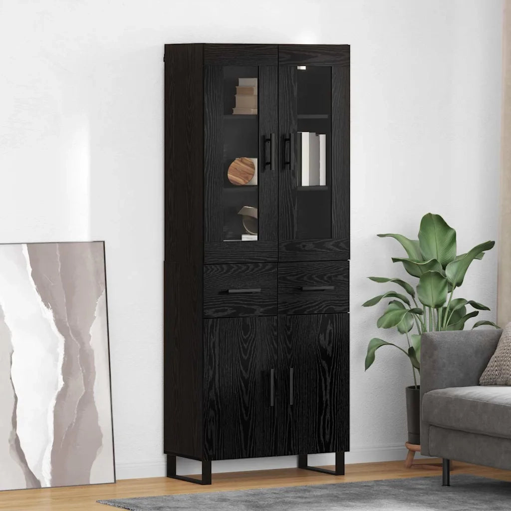 Credenza 2 pz | Madia | Buffet da pranzo | Armadio da pranzo Rovere Nero Legno Stratificato e Vetro