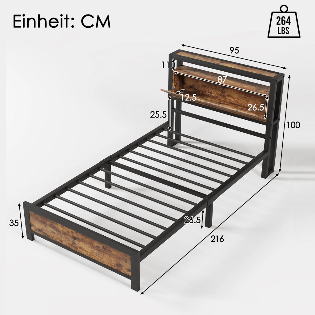 Letto Contenitore Letto Matrimoniale con USB e LED 180×200 cm; senza Materasso; Tessuto Grigio