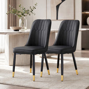 Sedia da pranzo moderna in PU nero con gambe in metallo nero