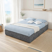 Lit bambino 140 × 200 cm con contenitore pneumatico e testiera cartoon, senza materasso, in tessuto grigio