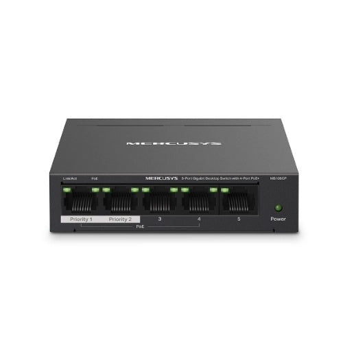 Switch mercusys ms105gp 5p lan gigabit con 4p gigabit poe+ compatibile con 802.3af/at pds, 65 w poe power