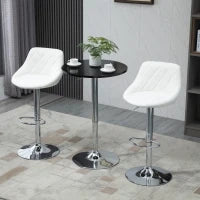 Set 2 Sgabelli da Bar, Altezza Regolabile con Base in Metallo e Seduta in Pelle PU, Sgabelli Moderni con Schienale e Poggiapiedi, 46x48x83-104cm, Bianco