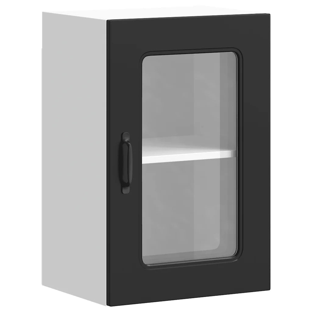 Pensile da Cucina | Mobile da Cucina con Porta in Vetro Kalmar Nero Truciolato
