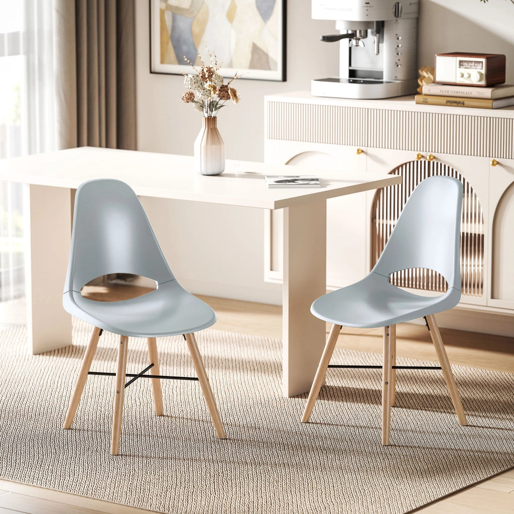 Set di 2 Sedie da Pranzo in Plastica con Schienale Curvo e Gambe in Legno di Goma Grigio ¨C Minimal ¨C 2 pezzi