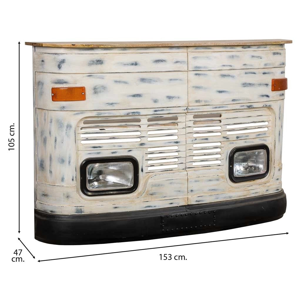 Mobile bar furgone in legno bianco e metallo 153x47x105h