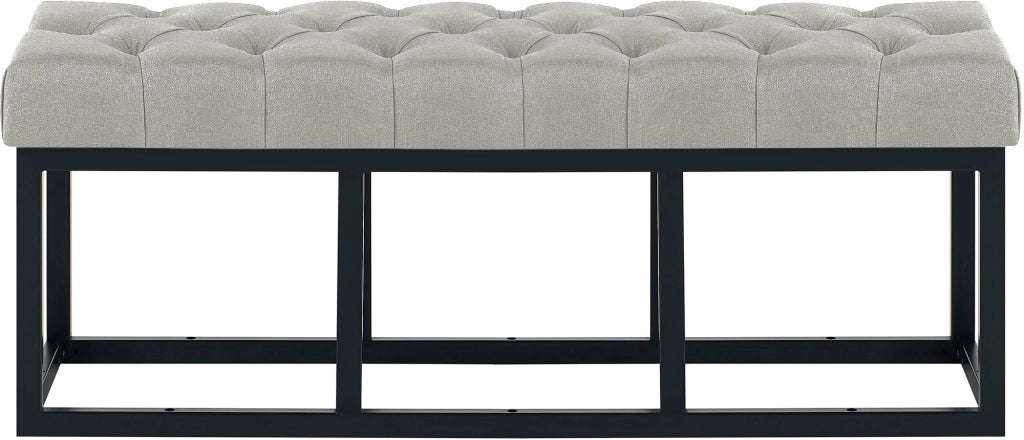 Panca design AMUN in metallo nero opaco e tessuto grigio,120 cm