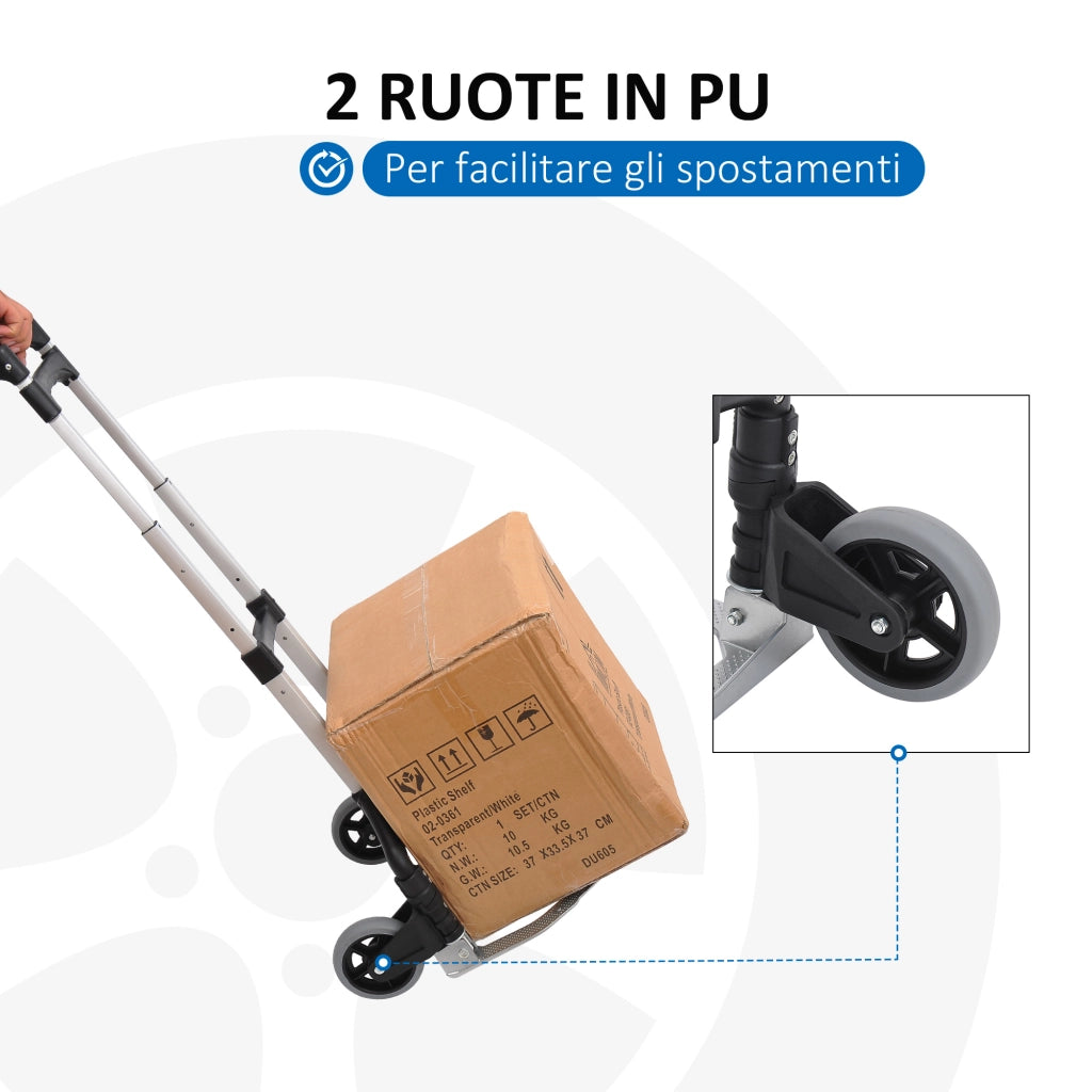 Carrello Pieghevole Portapacchi ¨C Xylo ¨C 70kg Maniglia Telescopica Regolabile 41x38.5x100cm Argento