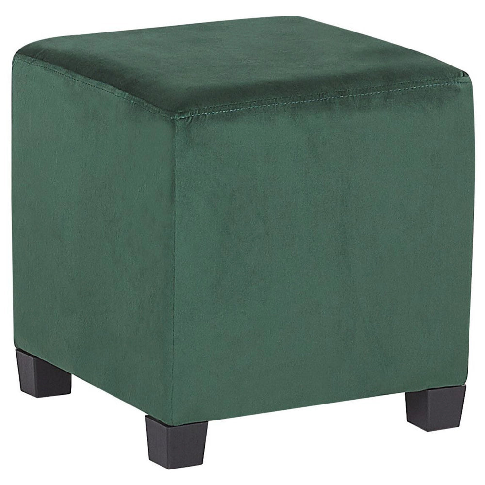 Poltrona con Poggiapiedi Tessuto Velluto Verde Gambe in Legno Stile Wingback