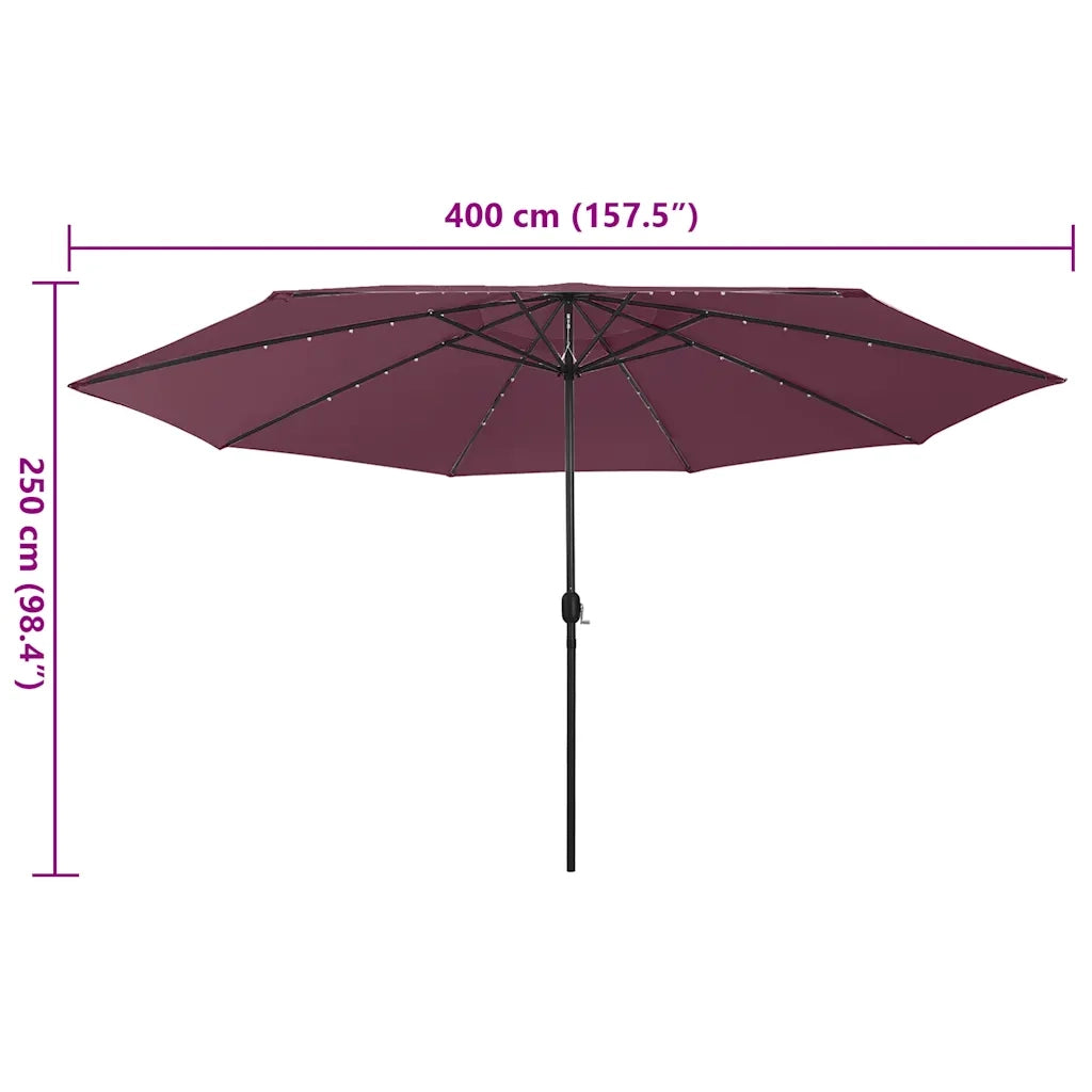 Ombrellone da Giardino con Luci LED 400 cm Rosso Bordò 312534