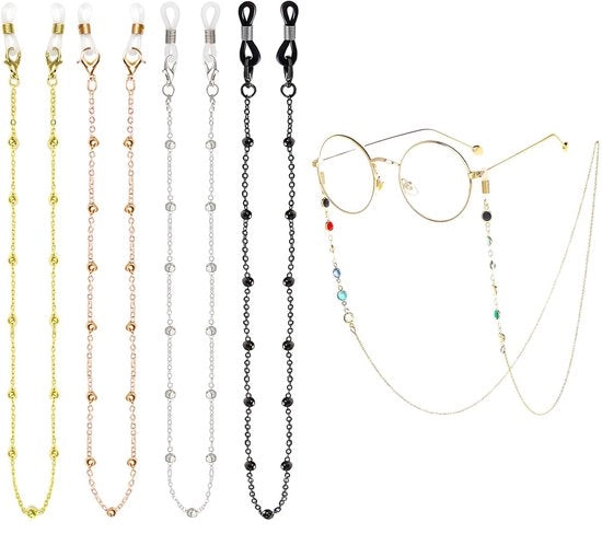 Cinturino per occhiali 5 pezzi - Catena metallica - Collana colorata - Anelli regolabili - 70 cm - Resistente allo shock - Cinturino per occhiali