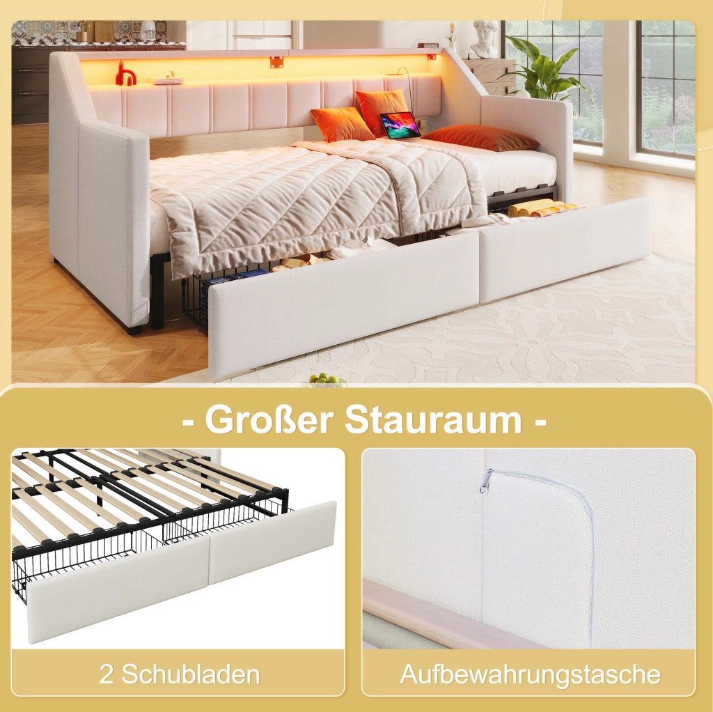 Letto singolo estraibile 90x200 cm con LED, USB e Type-C