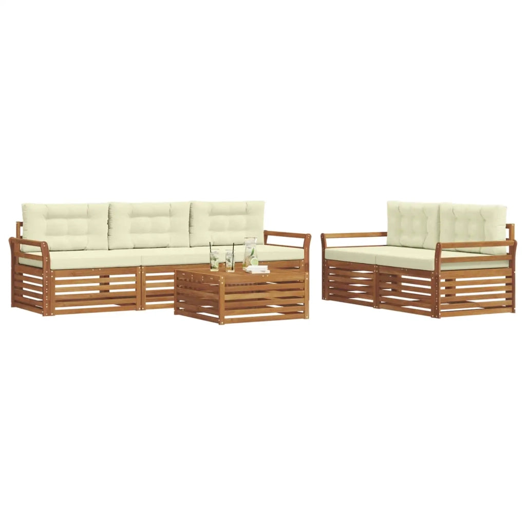 Set di divani da esterno con cuscino 6 pcs Naturale e Crema