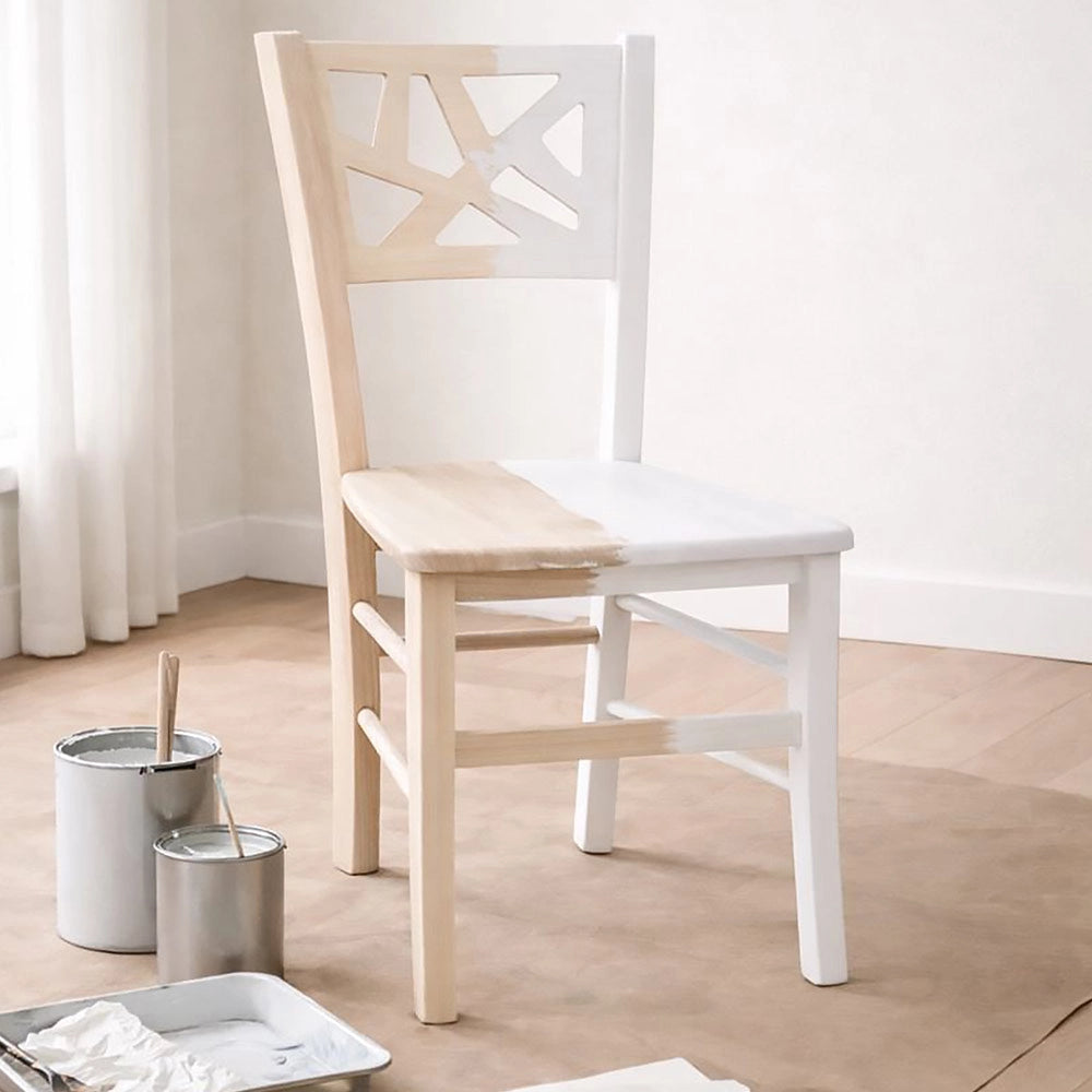 Sedia da sala da pranzo Sissy in legno grezzo da dipingere con seduta massello
