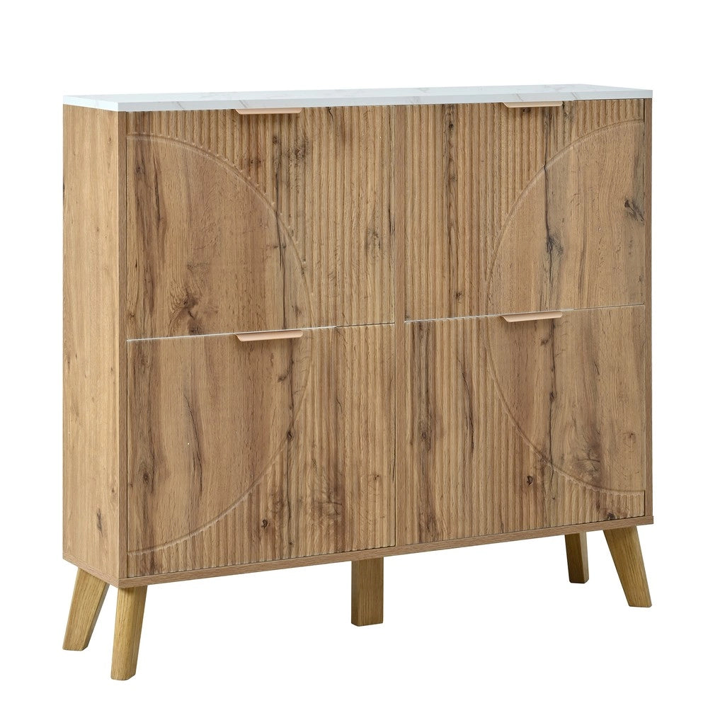 Scarpiera con Ante a Ribalta in Legno ¨C MINIMAL ¨C Piano Marmo, Gambe Massello, 4 Ante