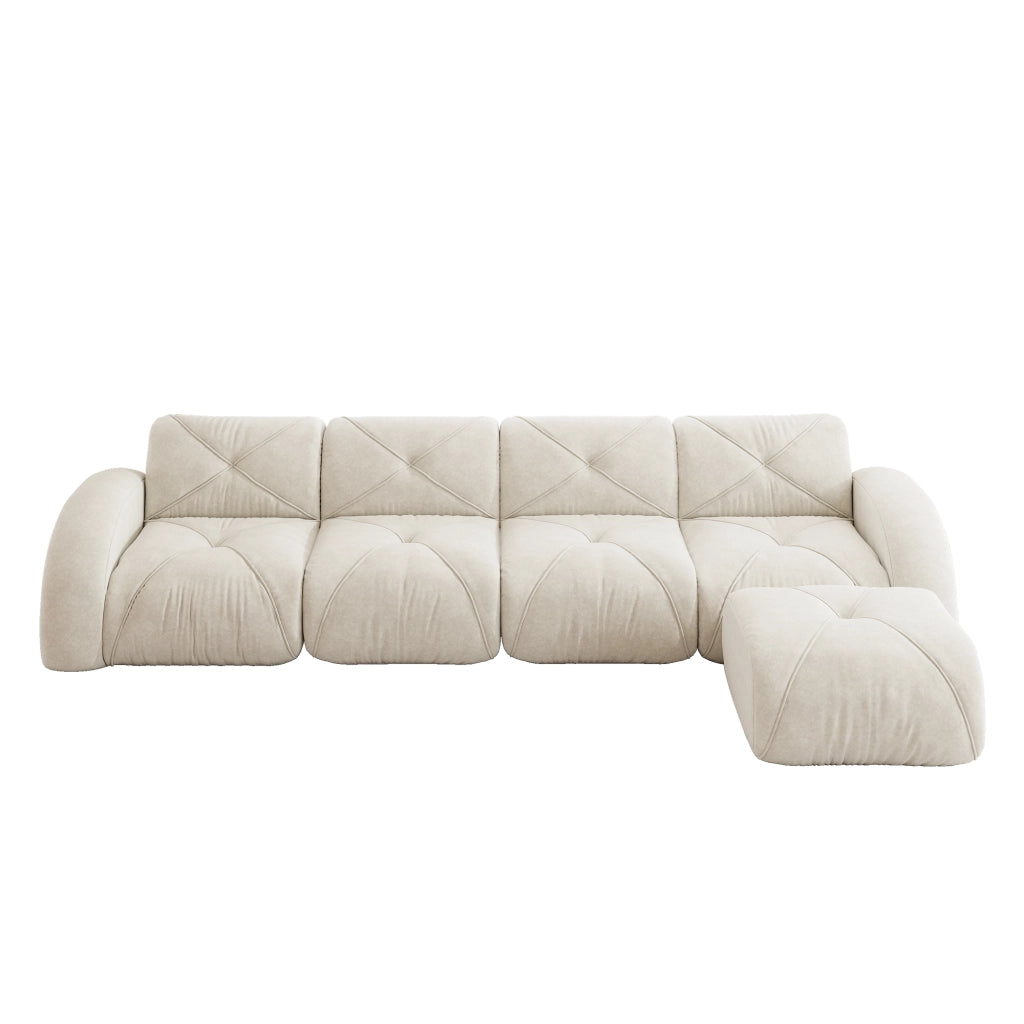 Divano modulare a L - Zephmum- 4 posti, antiscivolo, senza montaggio, con poggiapiedi, bianco