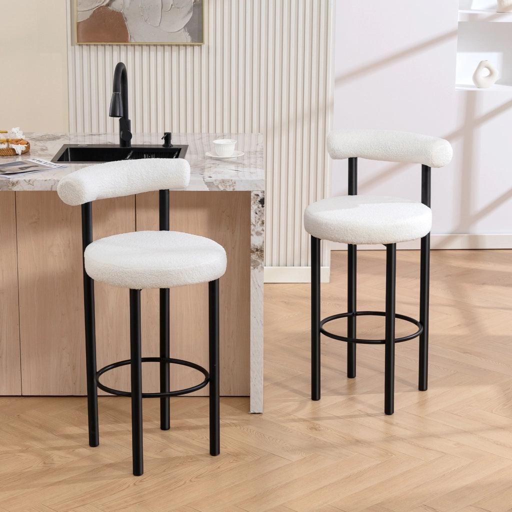 Sgabelli da Bar ¨C Zephmum ¨C Tessuto Bouclette Bianco 50x52.5x98cm