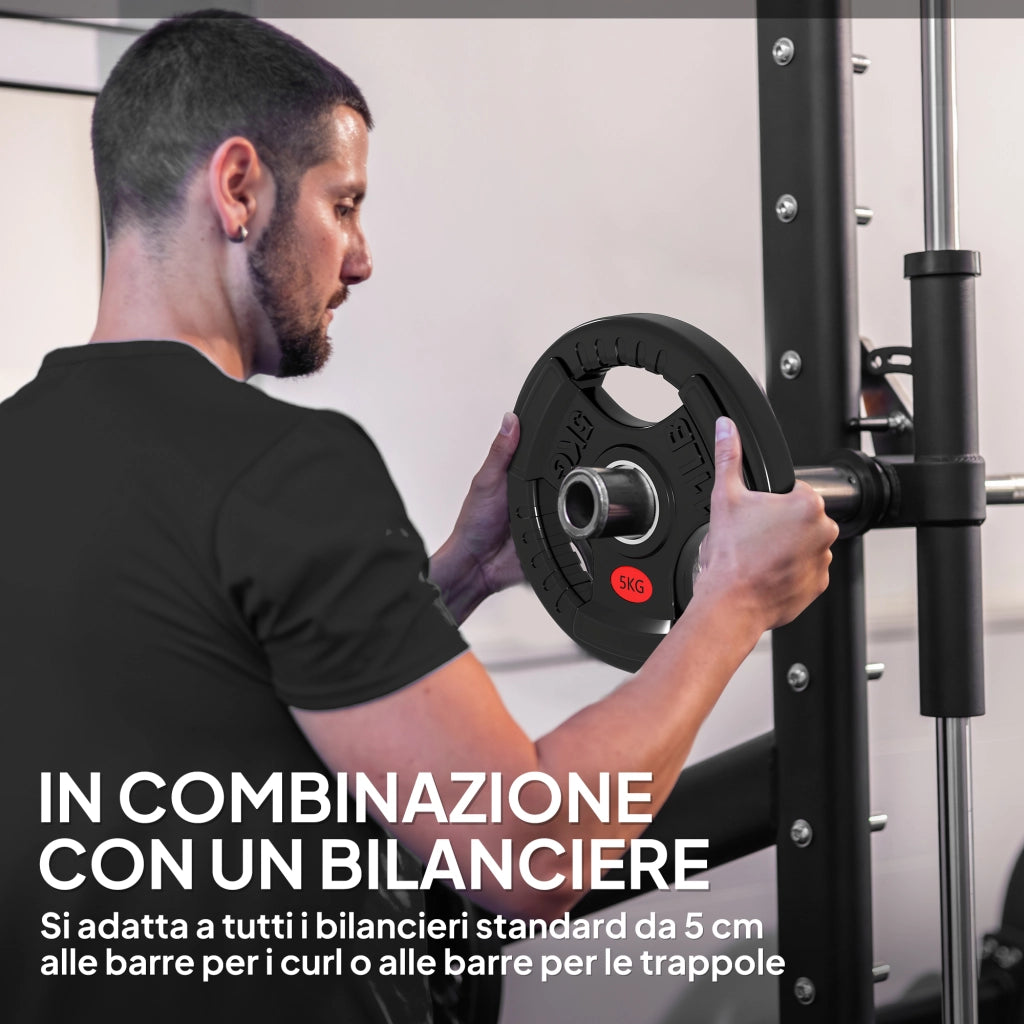 Set Dischi Pesi 2x5 kg ¨C zephmum ¨C Foro 5 cm, Impugnature 3, Acciaio Plastica Nero