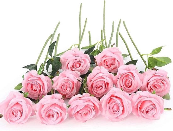 Decorazione - Fiori Artificiali - Rose - Fiori Fatti a Mano - Boccia di Nozze per Casa - 12 pezzi - Realistici - Lunghezza Singola - 53cm - Rosa