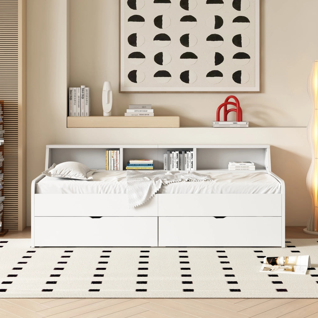 LETTO Daybed 90x200 cm con 2 cassetti e vani contenitore Bianco